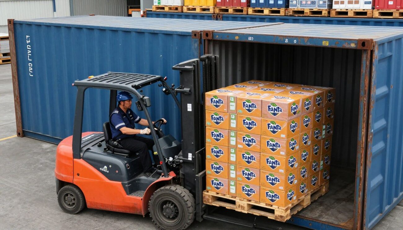 Container loading of Fanta wholesale shipment for Singapore export