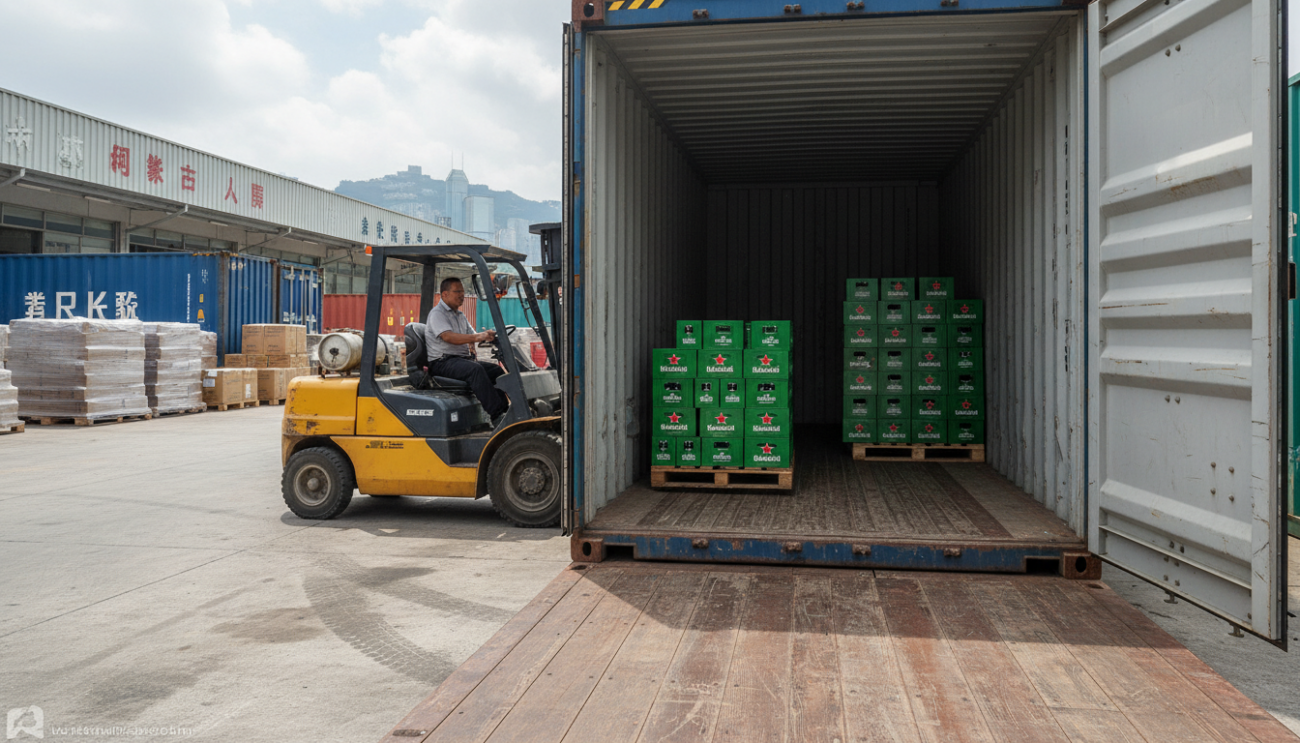 Container loading of Heineken pallets for Hong Kong export