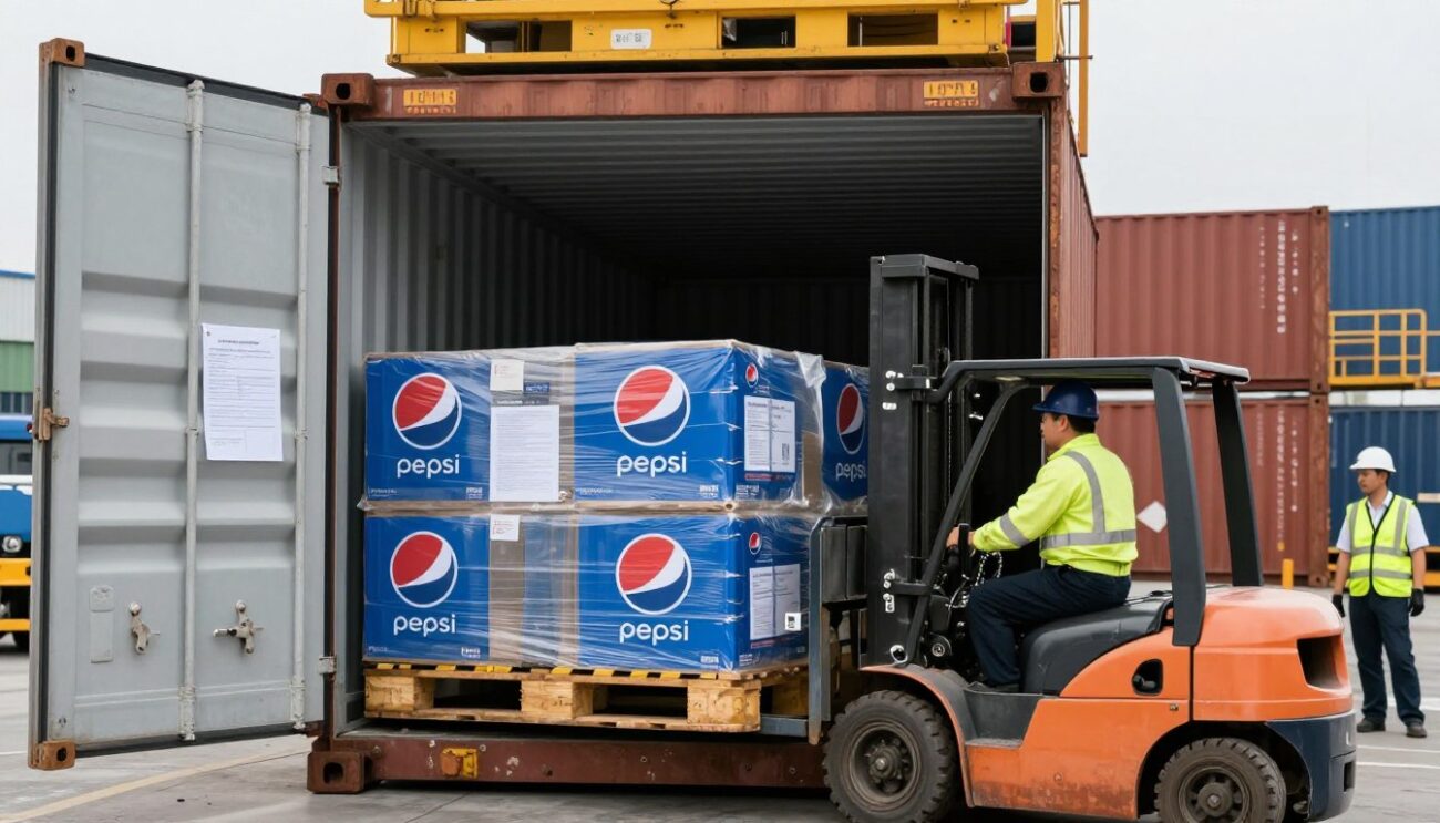 Container loading of Pepsi pallets for Caribbean shipping