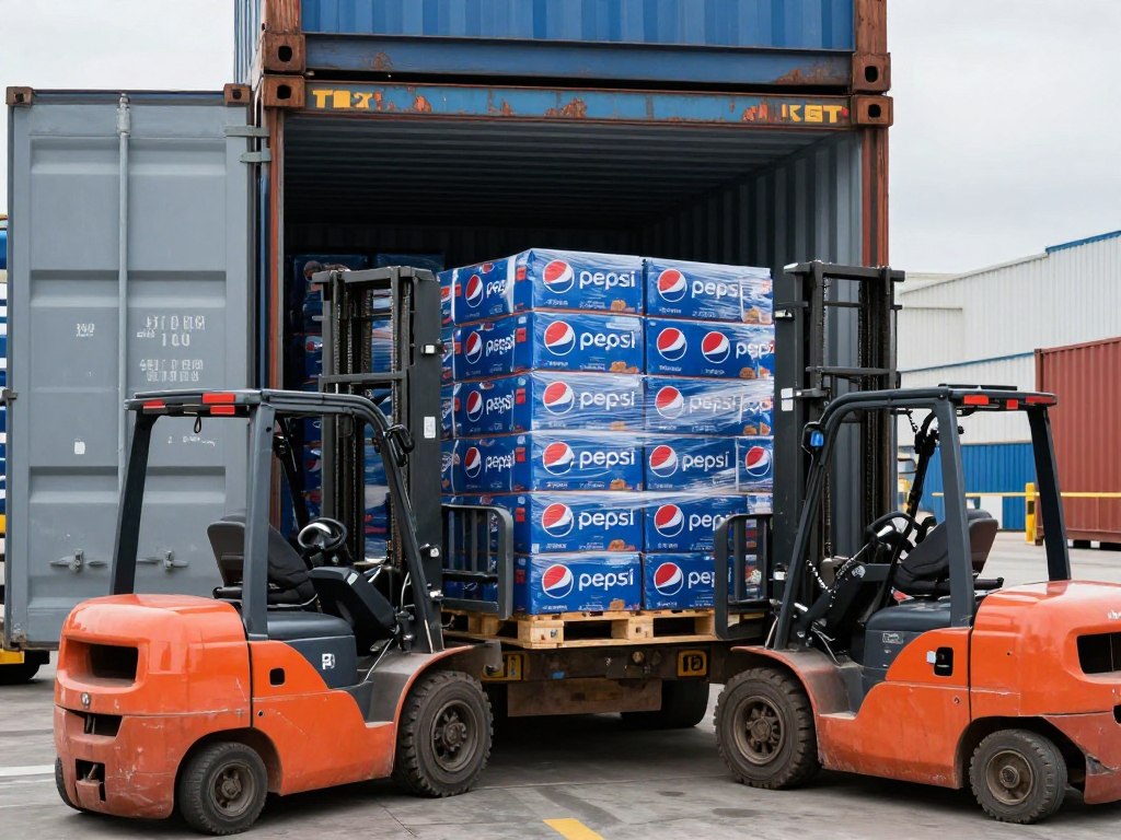 Container loading of Pepsi pallets for Southeast Asia wholesale distribution