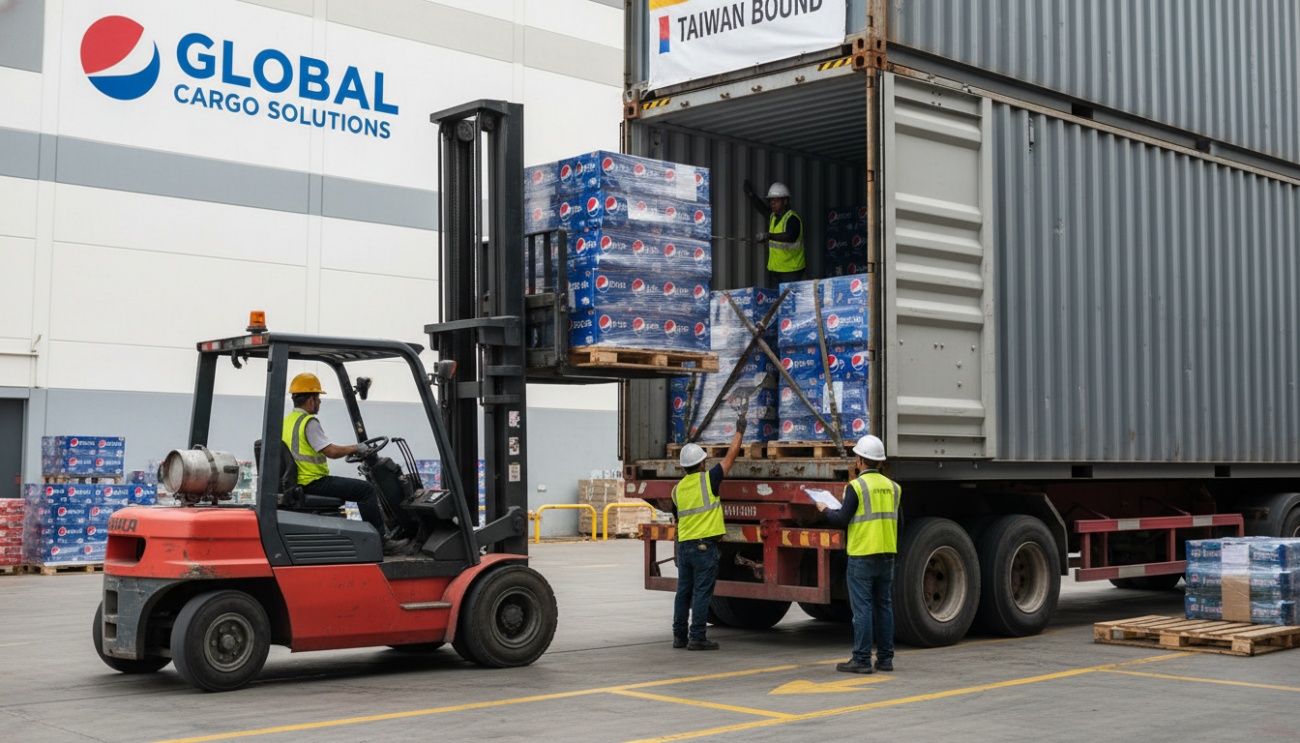 Container loading operation with Pepsi pallets for Taiwan market