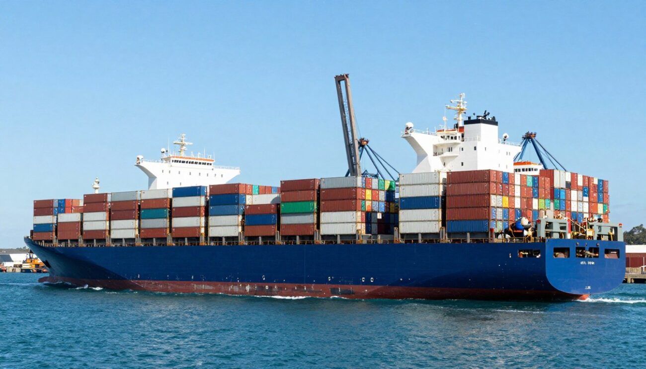 Container ship arriving at New Zealand port with Monster Energy cargo