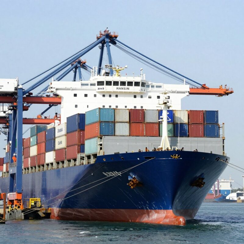 Container ship at Canadian port for premium spirits import