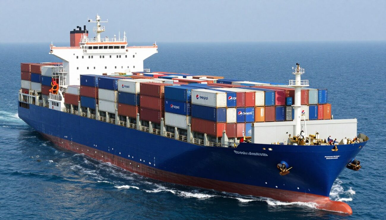 Container ship transporting cargo including Pepsi wholesale shipments to the USA