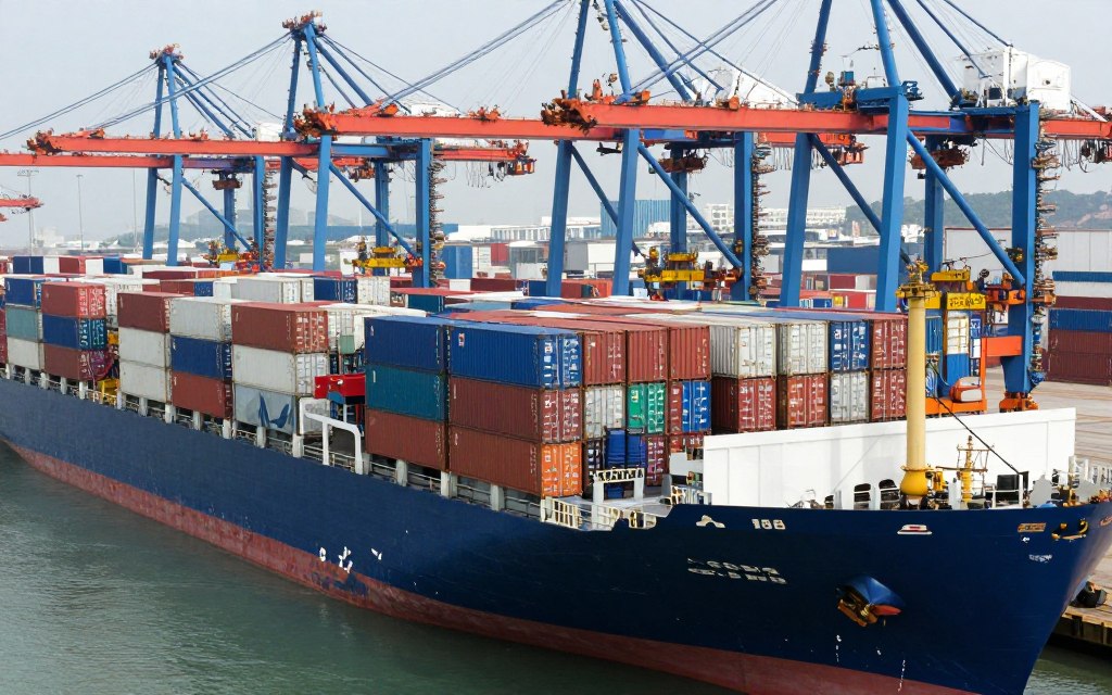 Container shipping logistics showing Coca-Cola wholesale cargo handling at modern port facility