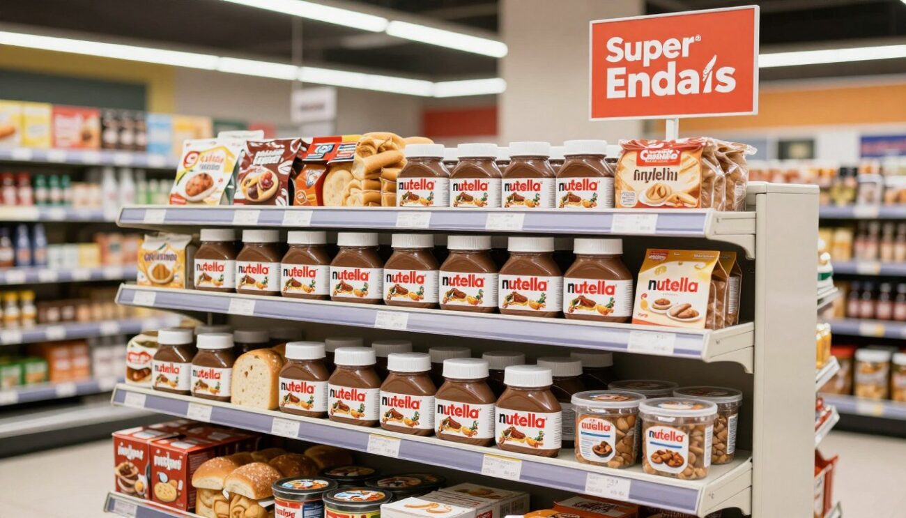 Cross-merchandising display featuring Nutella wholesale products in retail setting