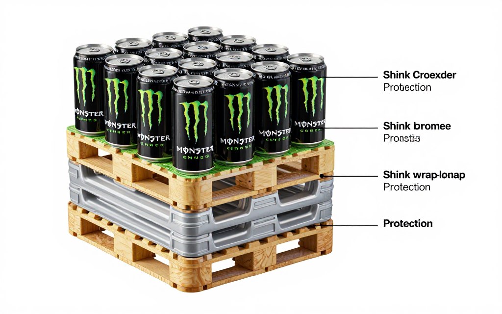 Detailed infographic showing proper Monster Energy pallet stacking configuration