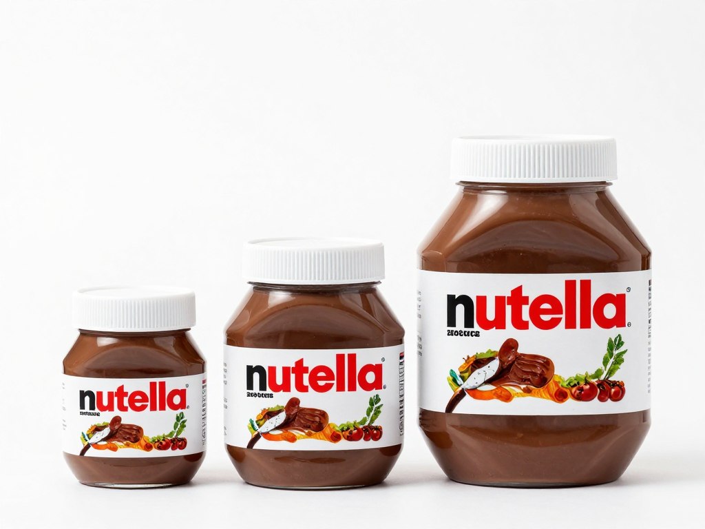Different Nutella jar sizes arranged showing retail and horeca format variety