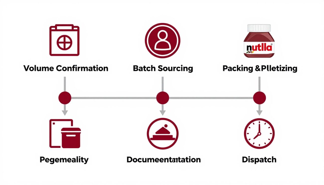 FMCG logistics workflow infographic showing Nutella wholesale supply chain steps