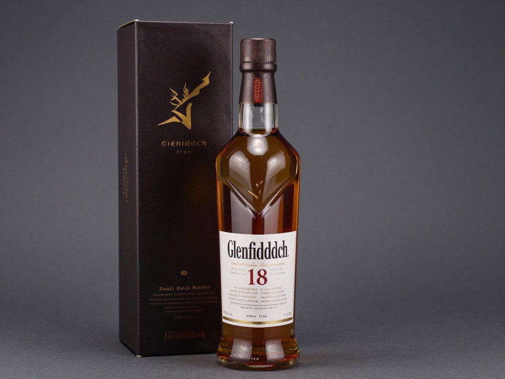 Glenfiddich 18 year old bottle showing dark premium packaging and aged whisky characteristics