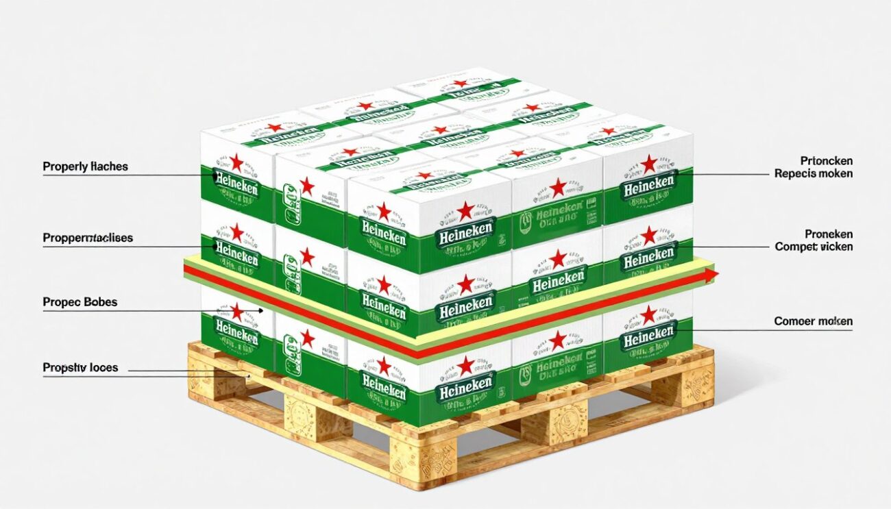 Heineken pallet stacking diagram showing proper export packaging discipline