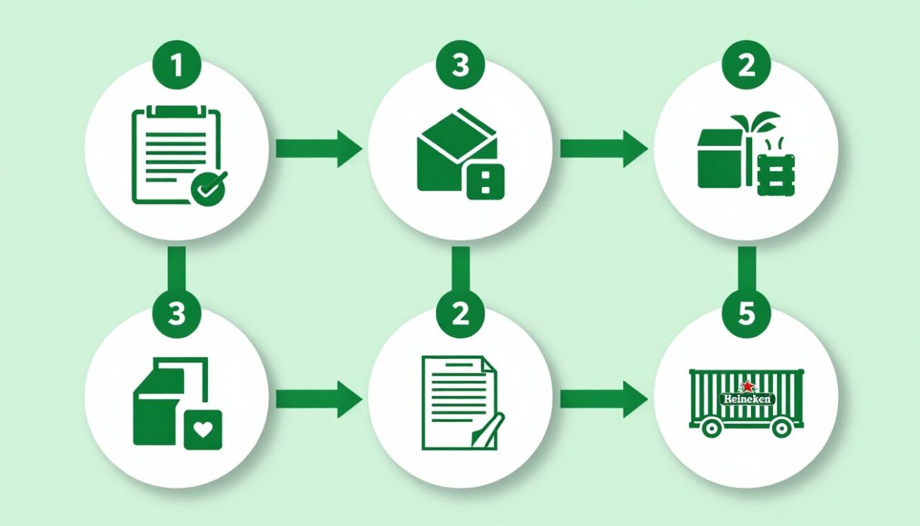 Heineken wholesale supply workflow infographic from order to dispatch