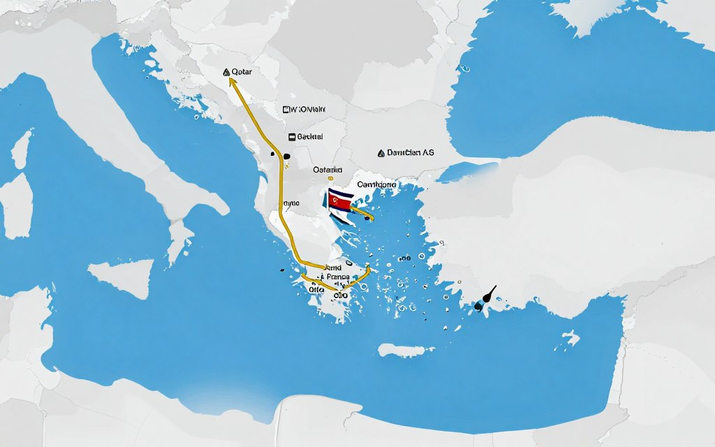 Illustrated shipping route from France to Qatar for cognac export