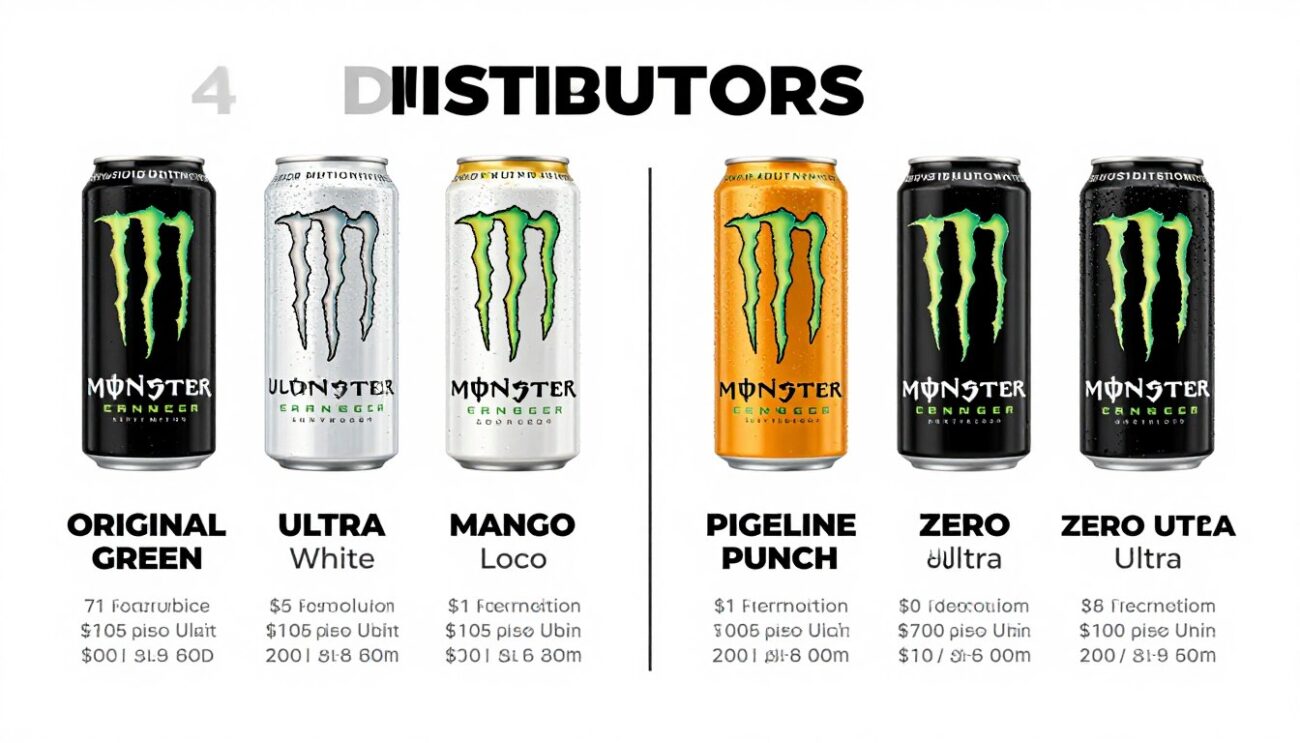 Infografía comparativa de variantes Monster Energy para distribuidores