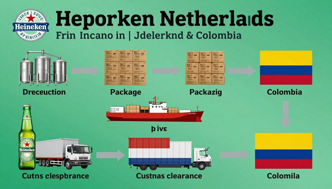 Infografía del proceso de exportación de Heineken desde Holanda a Colombia