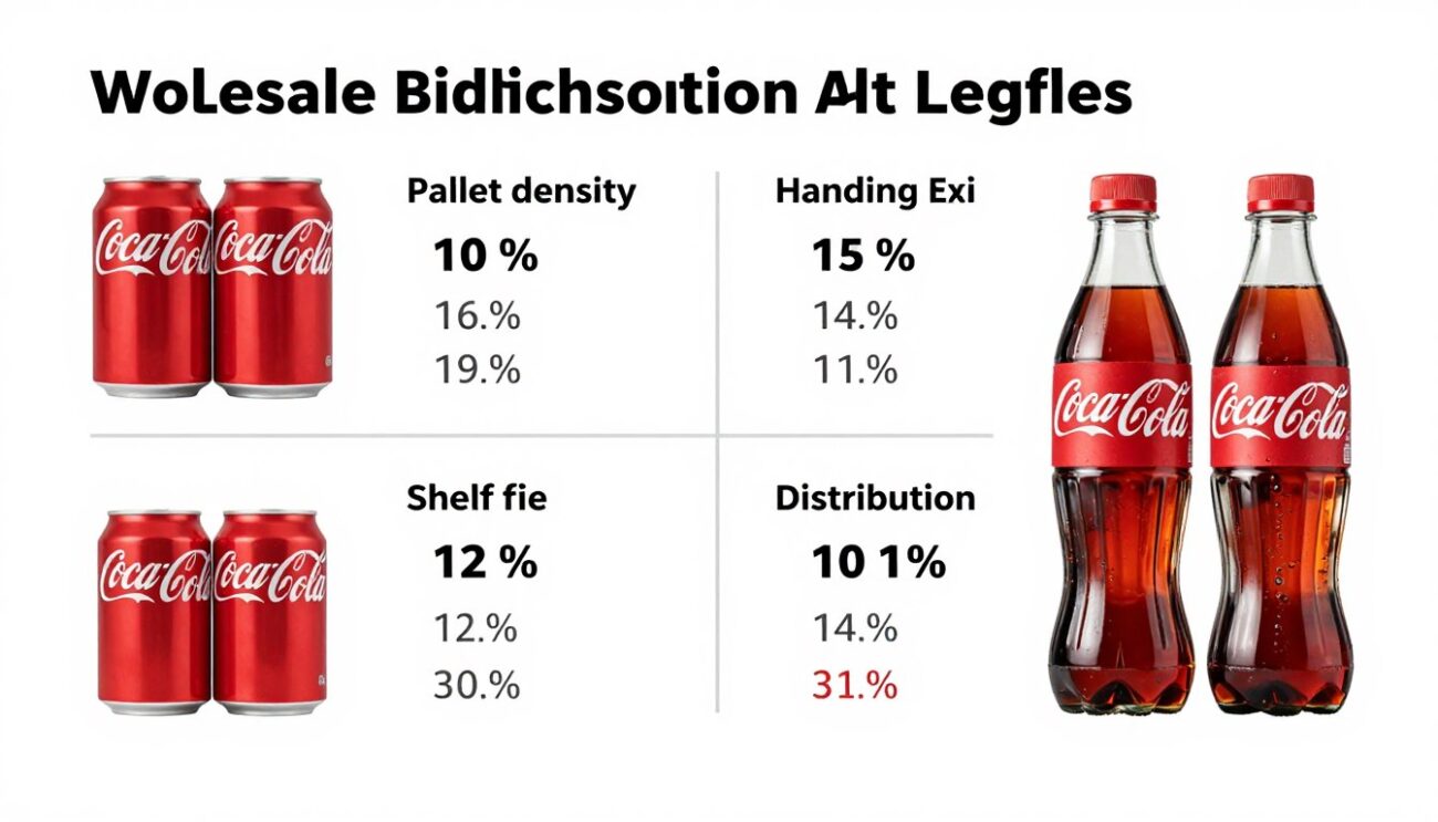 Infographic comparing Coca-Cola can vs PET bottle distribution efficiency for USA wholesale market