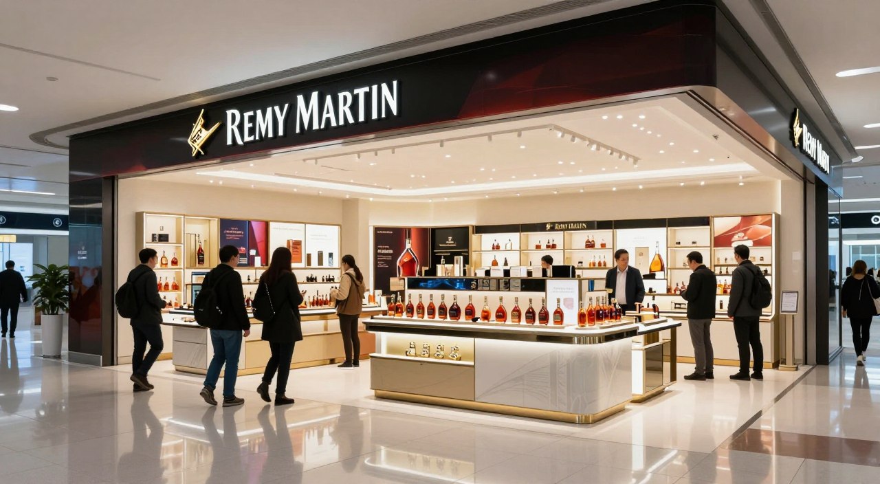 International airport duty free shopping area with premium spirits display