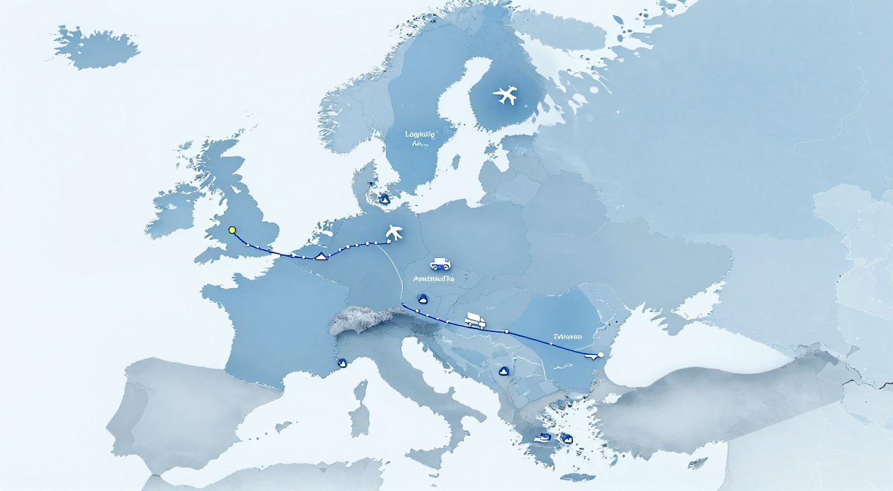 Logistics route map from UK Scotland to Kazakhstan for Macallan whisky wholesale