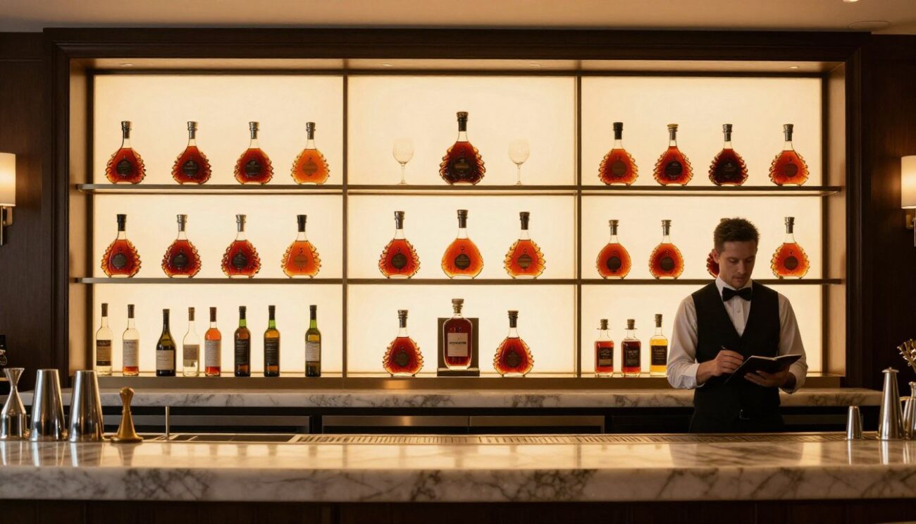 Luxury bar setting with premium cognac selection