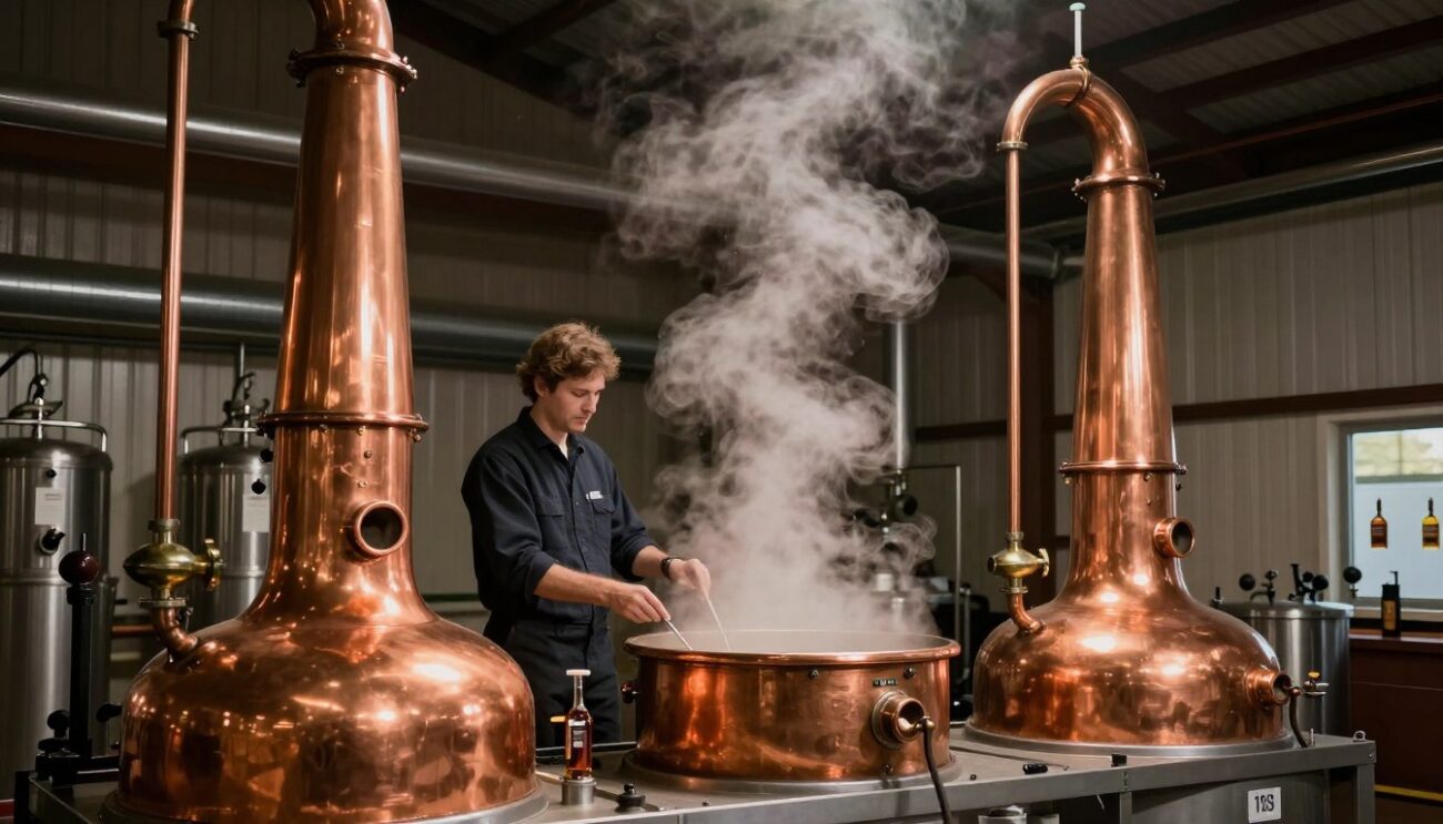 Macallan distillery copper stills for single malt scotch whisky production