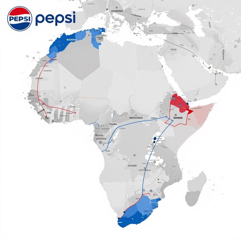 Map highlighting Pepsi wholesale distribution network across Africa