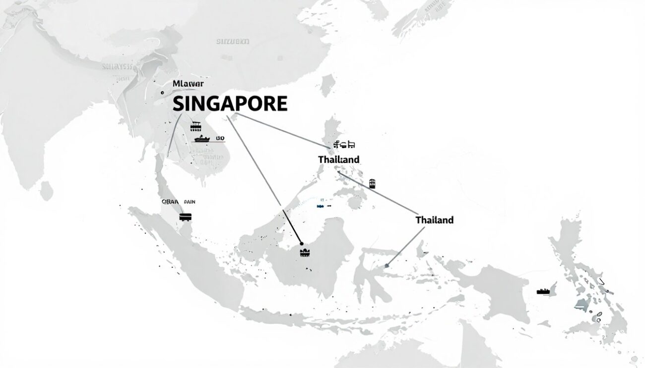 Map showing Singapore's strategic position as a Coca-Cola distribution hub for Southeast Asia