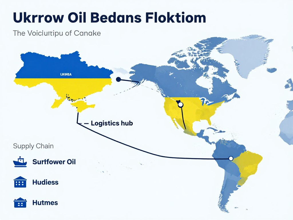 Map showing sunflower oil distribution routes from Ukraine through Canada to markets across North and South America