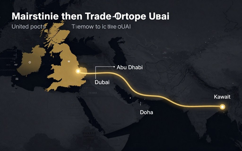 Map showing trade route from UK to UAE and GCC countries