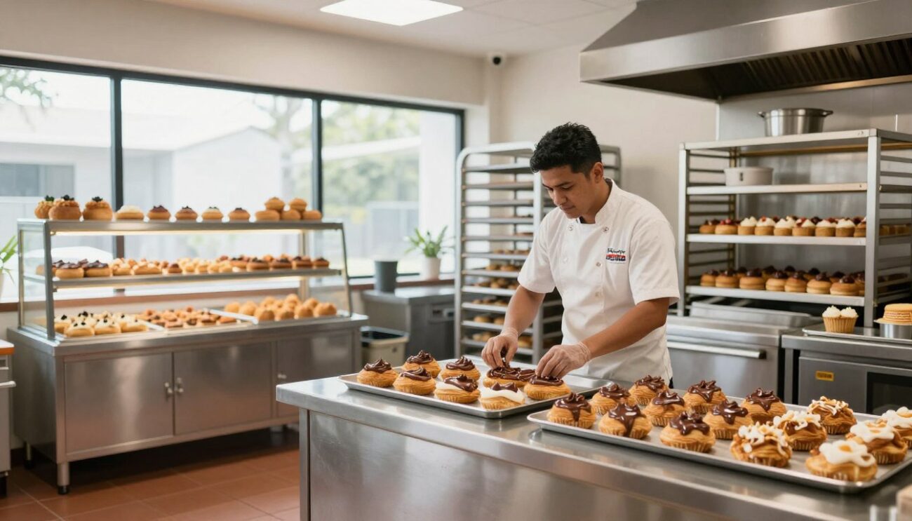 Modern bakery in Philippines using Nutella hazelnut spread for pastry production