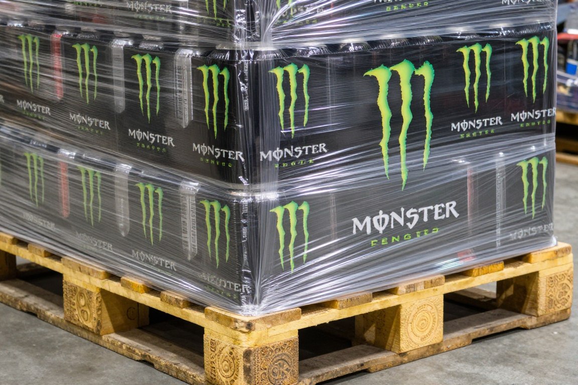 Monster Energy pallet configuration showing case stacking pattern for export