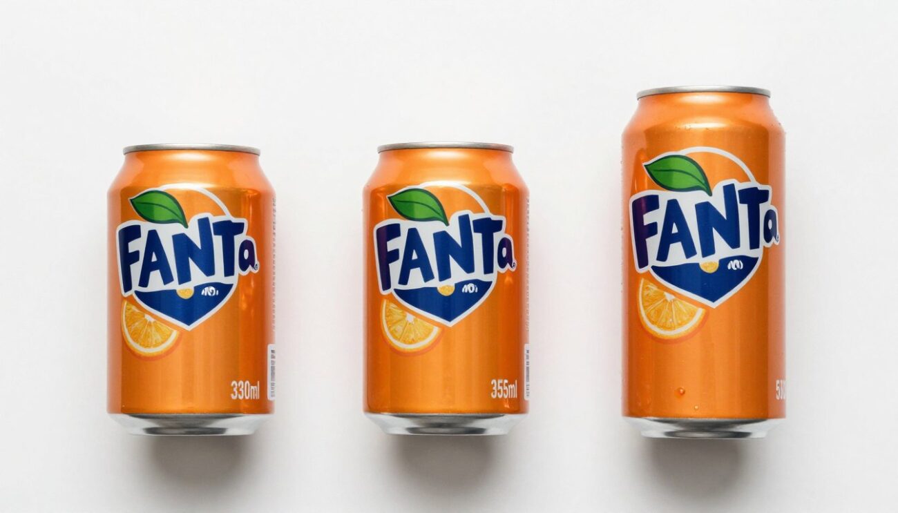 Multiple Fanta can formats arranged for wholesale comparison