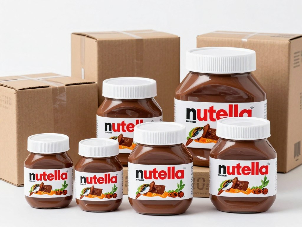 Nutella jars in various sizes arranged in export cartons for wholesale distribution