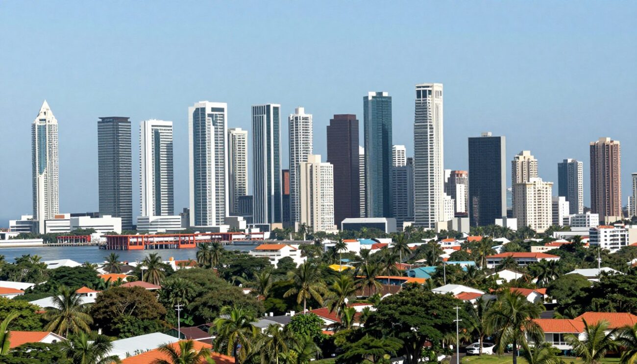Panama City skyline and port infrastructure