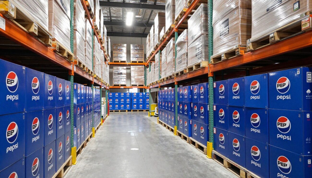 Penyimpanan palet Pepsi yang optimal di gudang distributor Indonesia