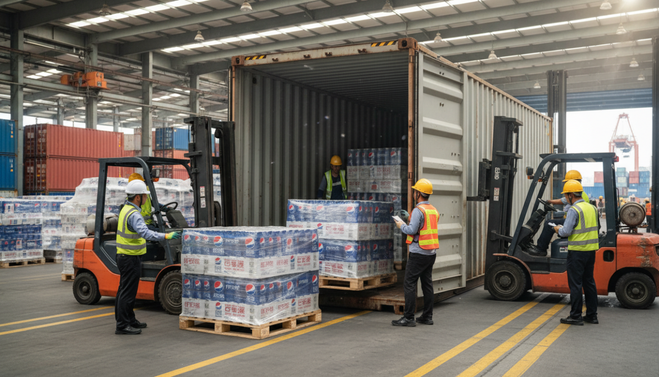 Pepsi wholesale container loading operation for Taiwan export