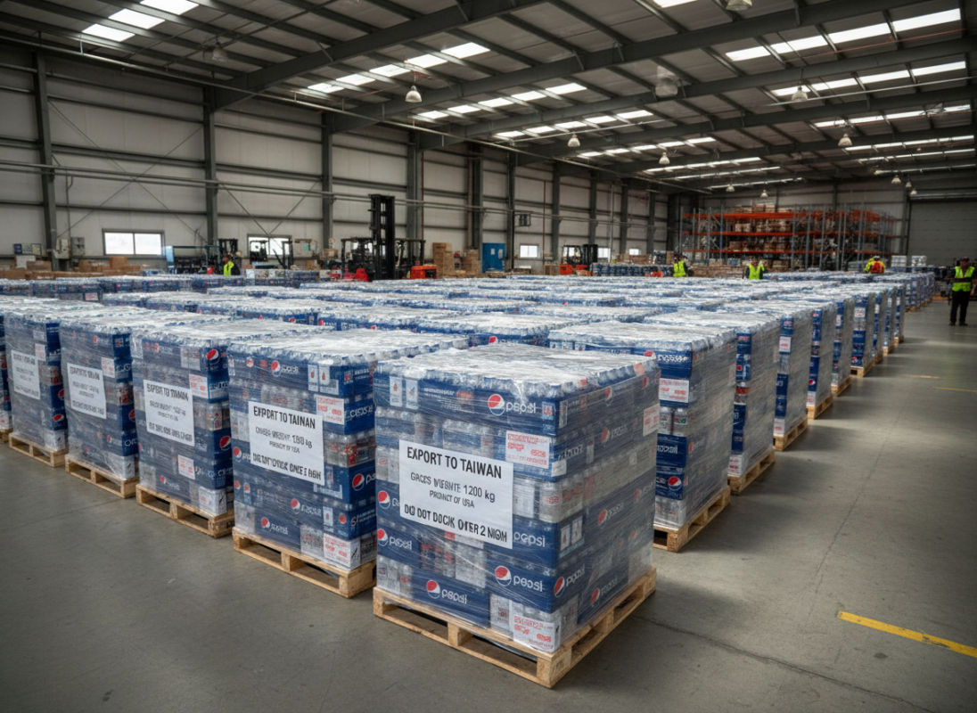 Pepsi wholesale pallet configuration for Taiwan export