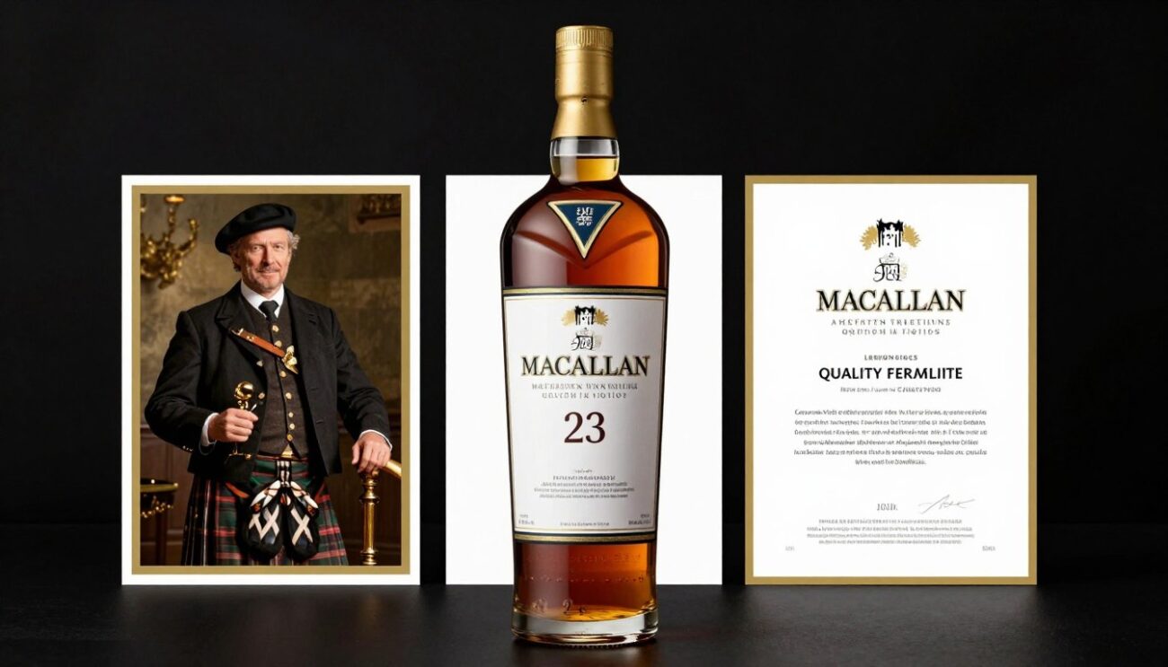 Premium authenticity verification concept for Macallan wholesale showing brand heritage and quality standards