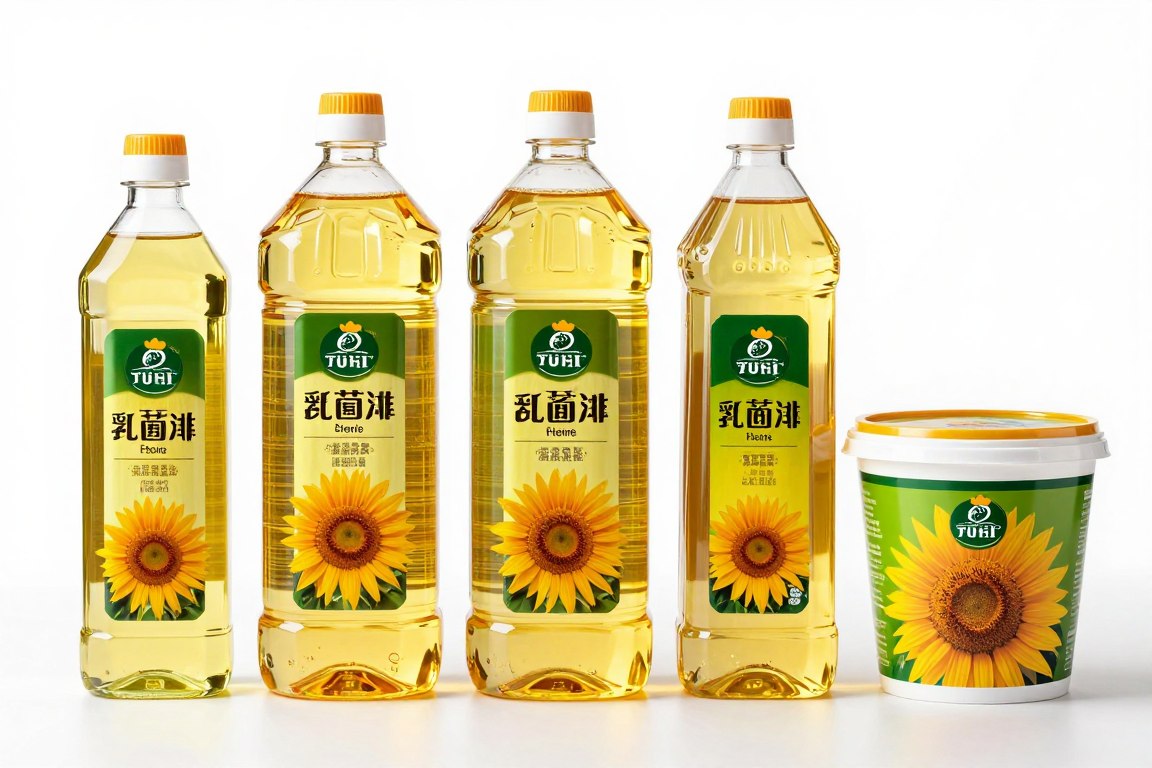 Premium refined sunflower oil in various commercial packaging formats for wholesale distribution in Asia