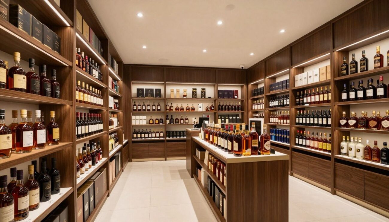 Premium spirits retail section in upscale store