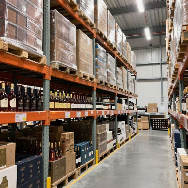 Premium spirits warehouse with organized inventory management