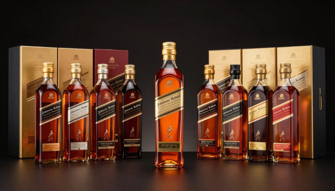 Presentación premium de botellas Johnnie Walker con cajas originales para distribución mayorista profesional