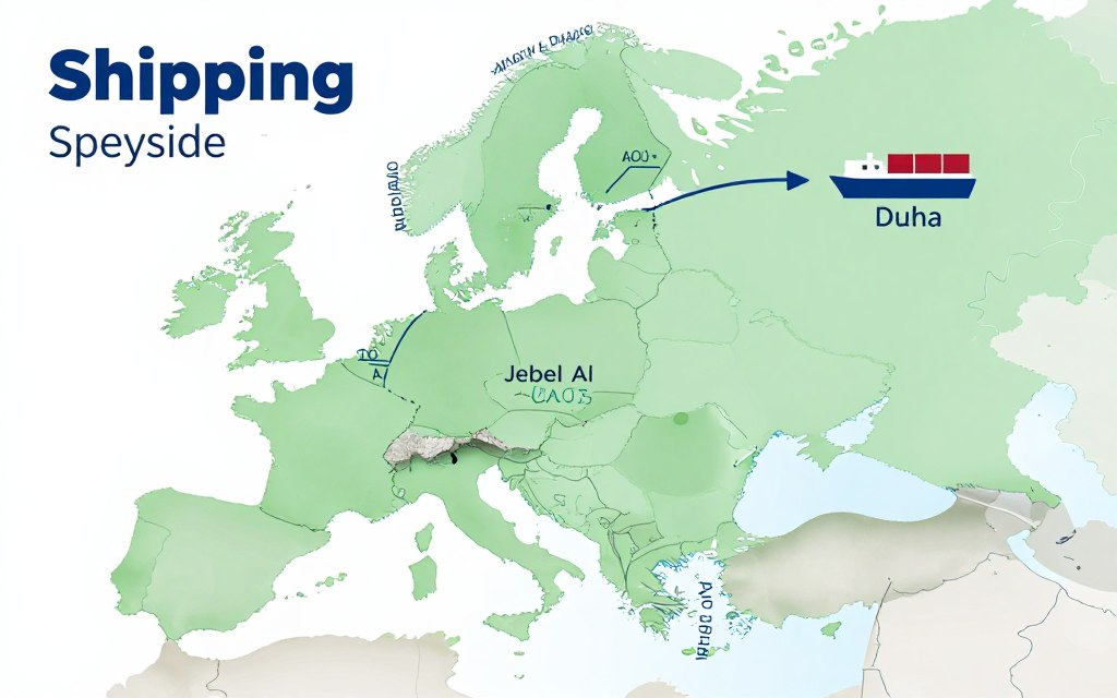 Professional logistics coordination showing shipping route from Europe to Gulf markets