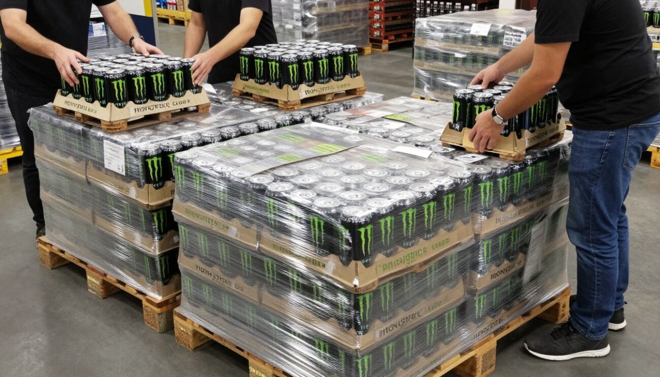 Quy trình đóng gói Monster Energy trên pallet chuẩn xuất khẩu