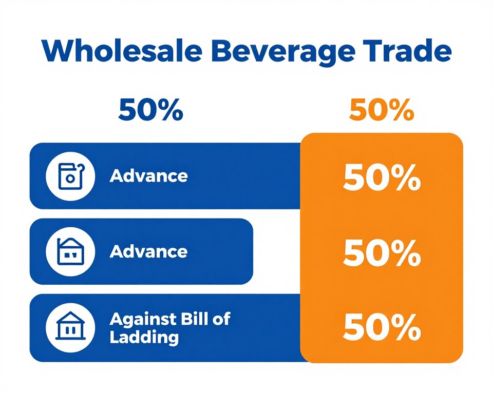 Representación visual del proceso de pago 50% anticipo 50% contra documentos