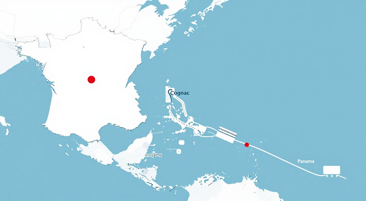Route map illustration from France to Panama