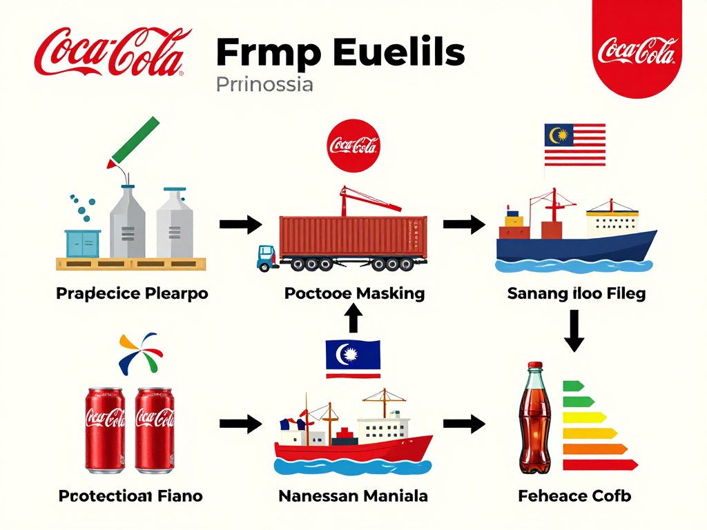 Simple infographic comparing different Coca-Cola format logistics flow from Europe to Malaysia