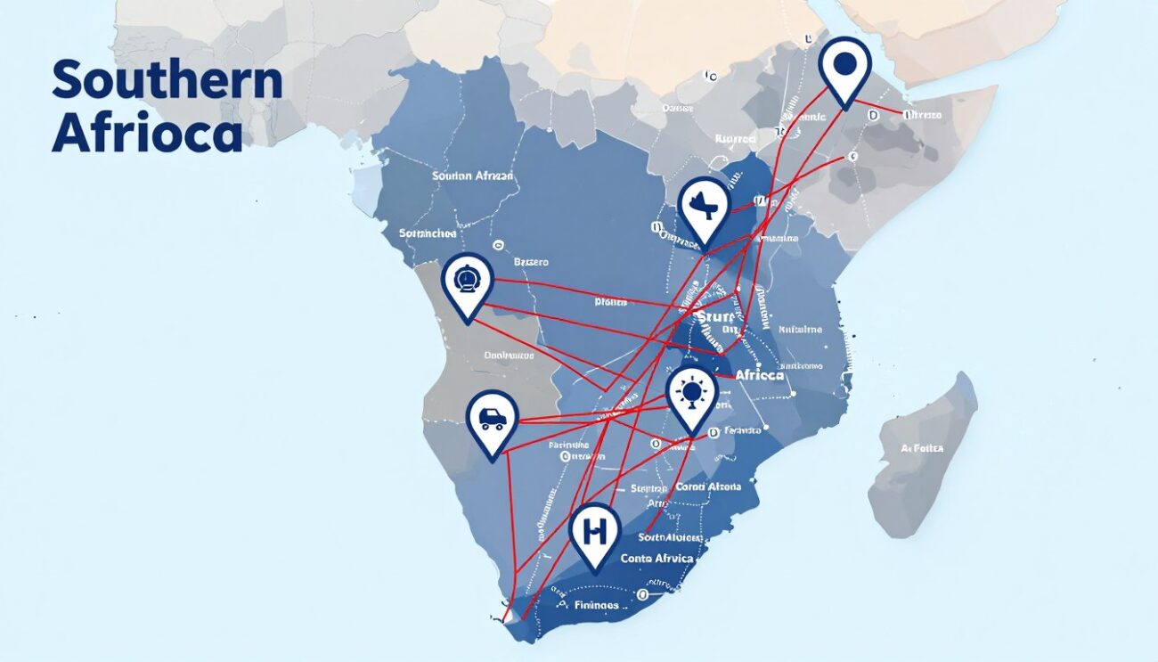 Southern Africa regional map showing wholesale distribution coordination zones