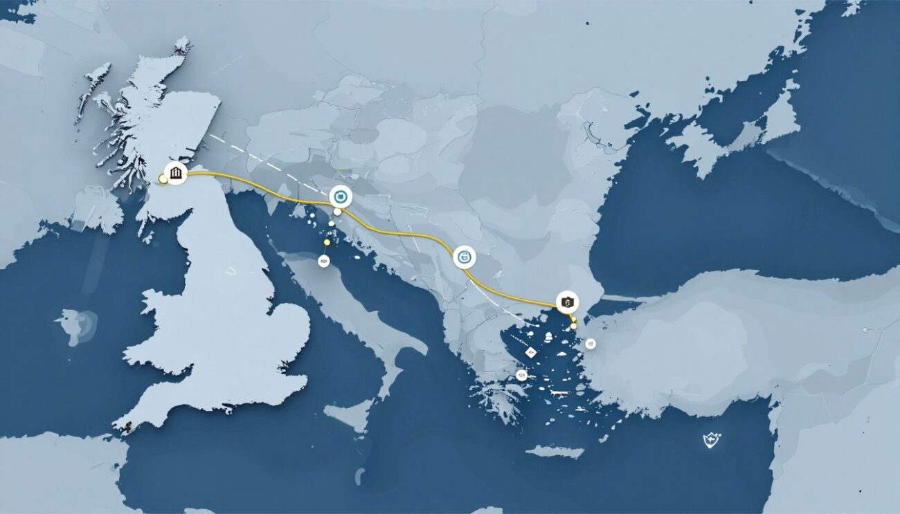 UK to Hong Kong shipping route map