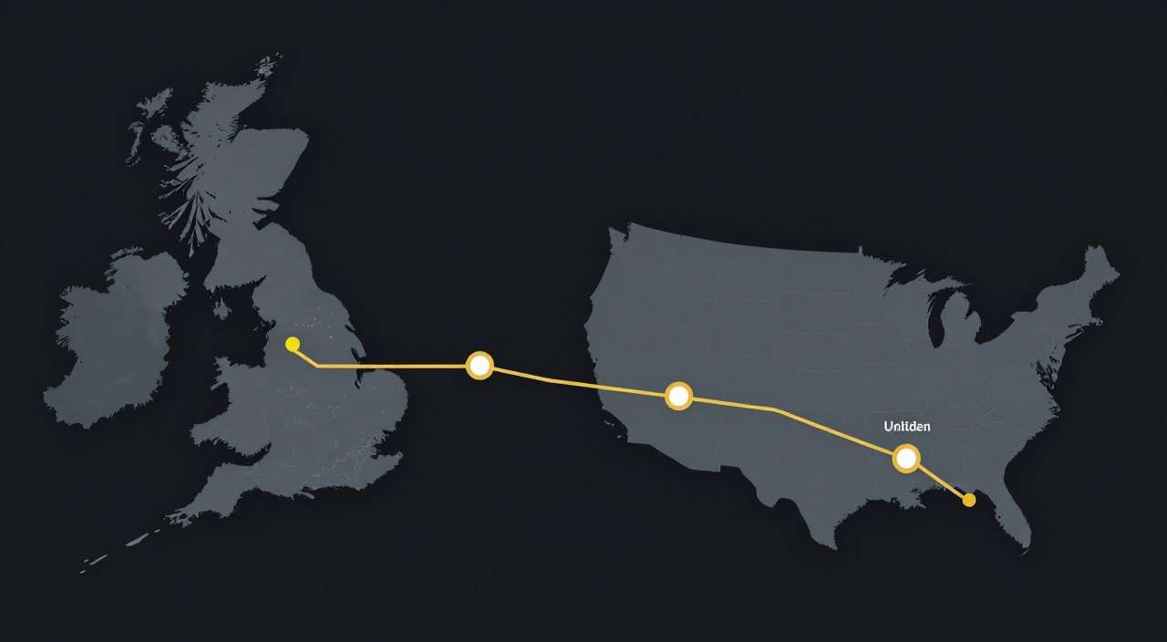 UK to United States trade route visualization showing Macallan wholesale shipping coordination