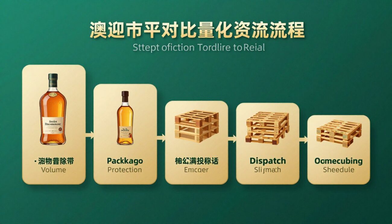 Whisky wholesale logistics workflow infographic from order to delivery
